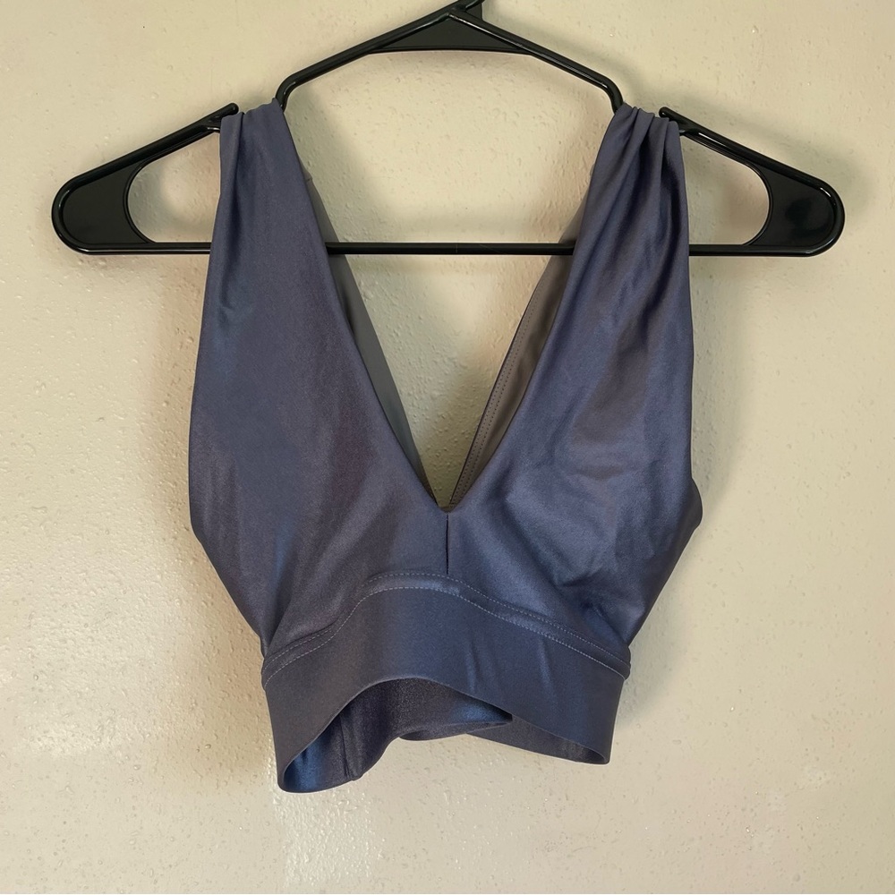 Deep V-Neck Blue Crop Top Bra
